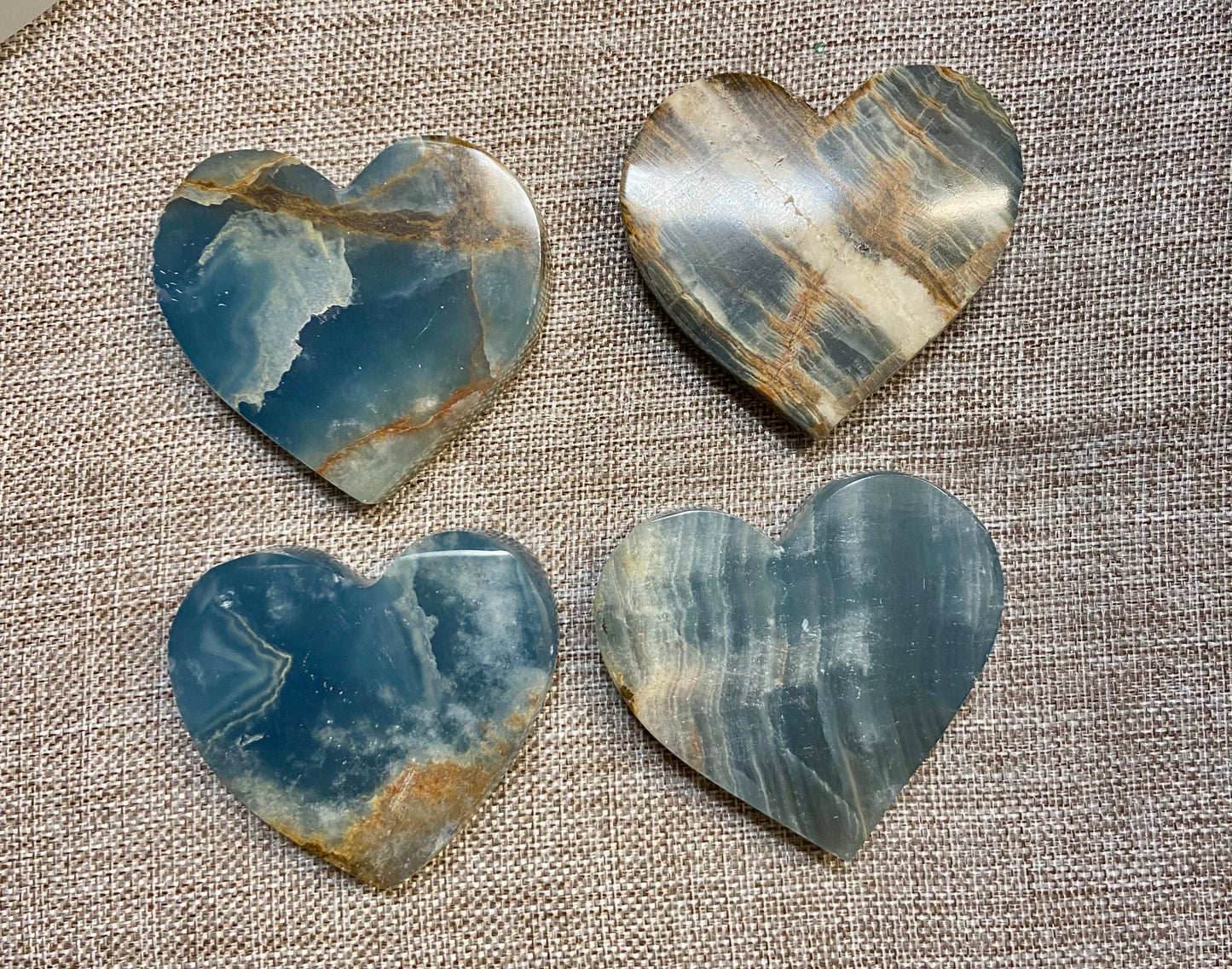 Blue Onyx Heart Carvings