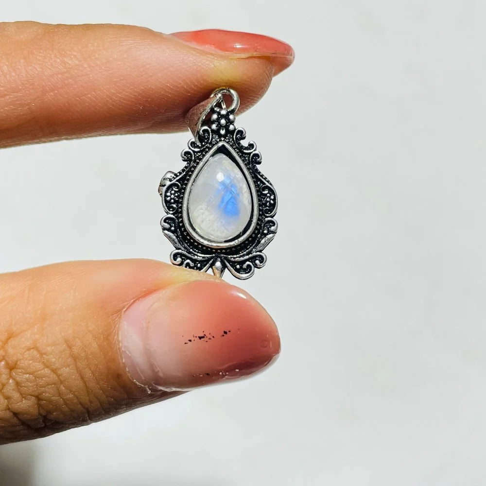 Blue Sri Lankan Moonstone Teardrop Pendant Necklace